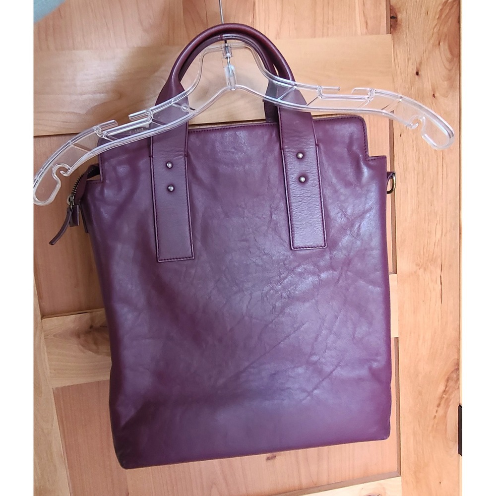 Krug Plum Burgundy Leather Minimalist Purse Bag Large Purple Quiet Luxury Tote - Picture 9 of 9